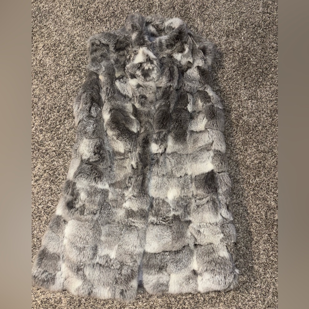 Faux Fur Vest in Gray and White